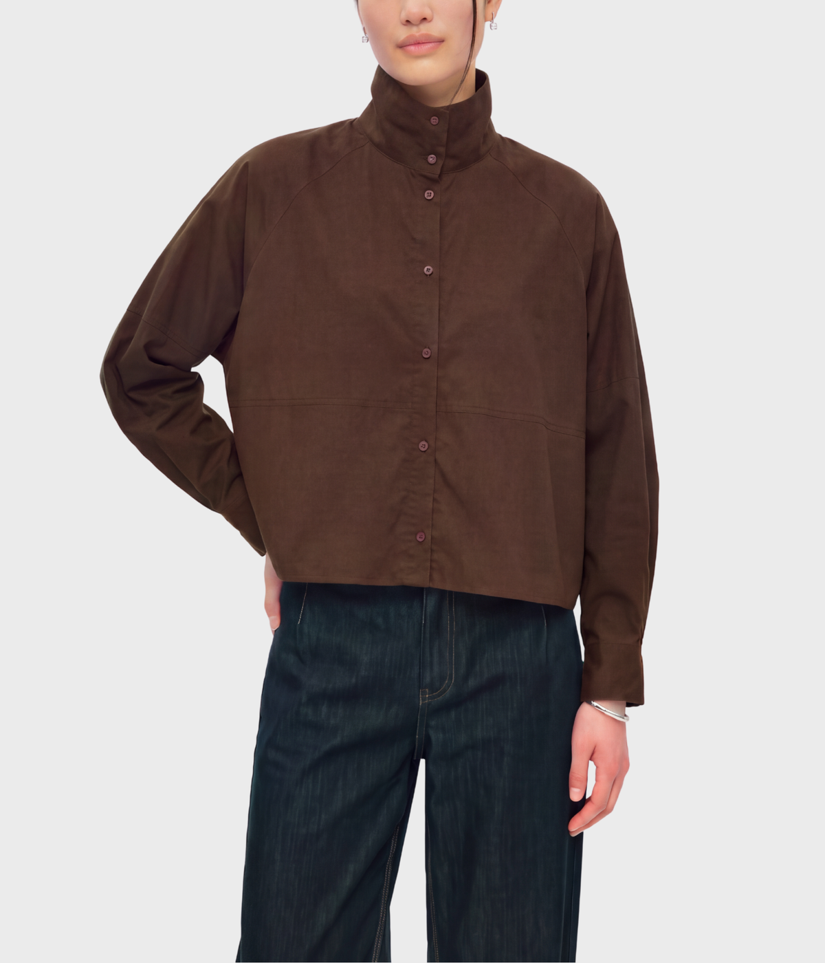 Objorbal L/S Re High Neck Shirt Noos (Seal Brown)