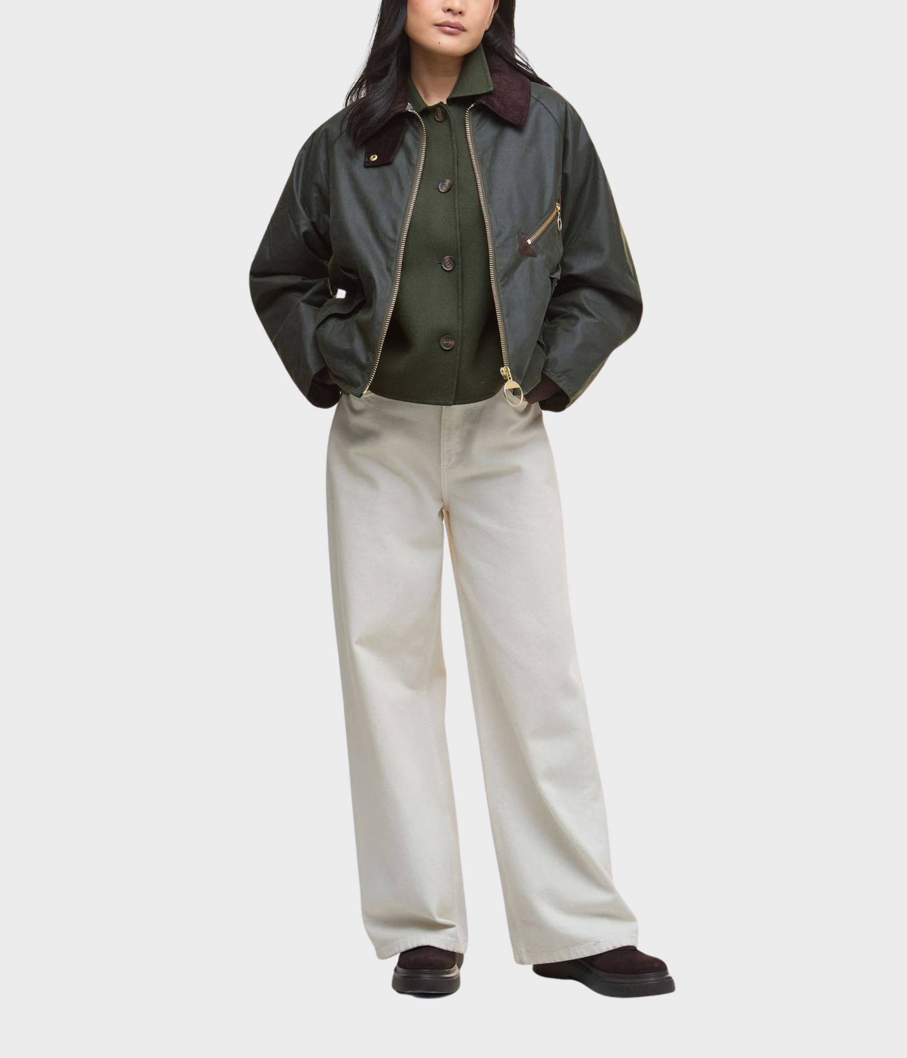 Barbour Arlene Wax Jacket (OL52 Fern/Ancient Tartan)