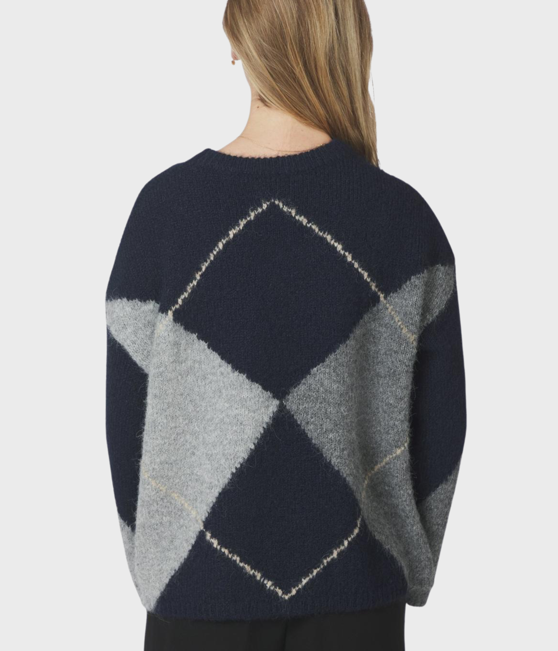 Inga Check Fluff Knit Blouse (141 Navy)