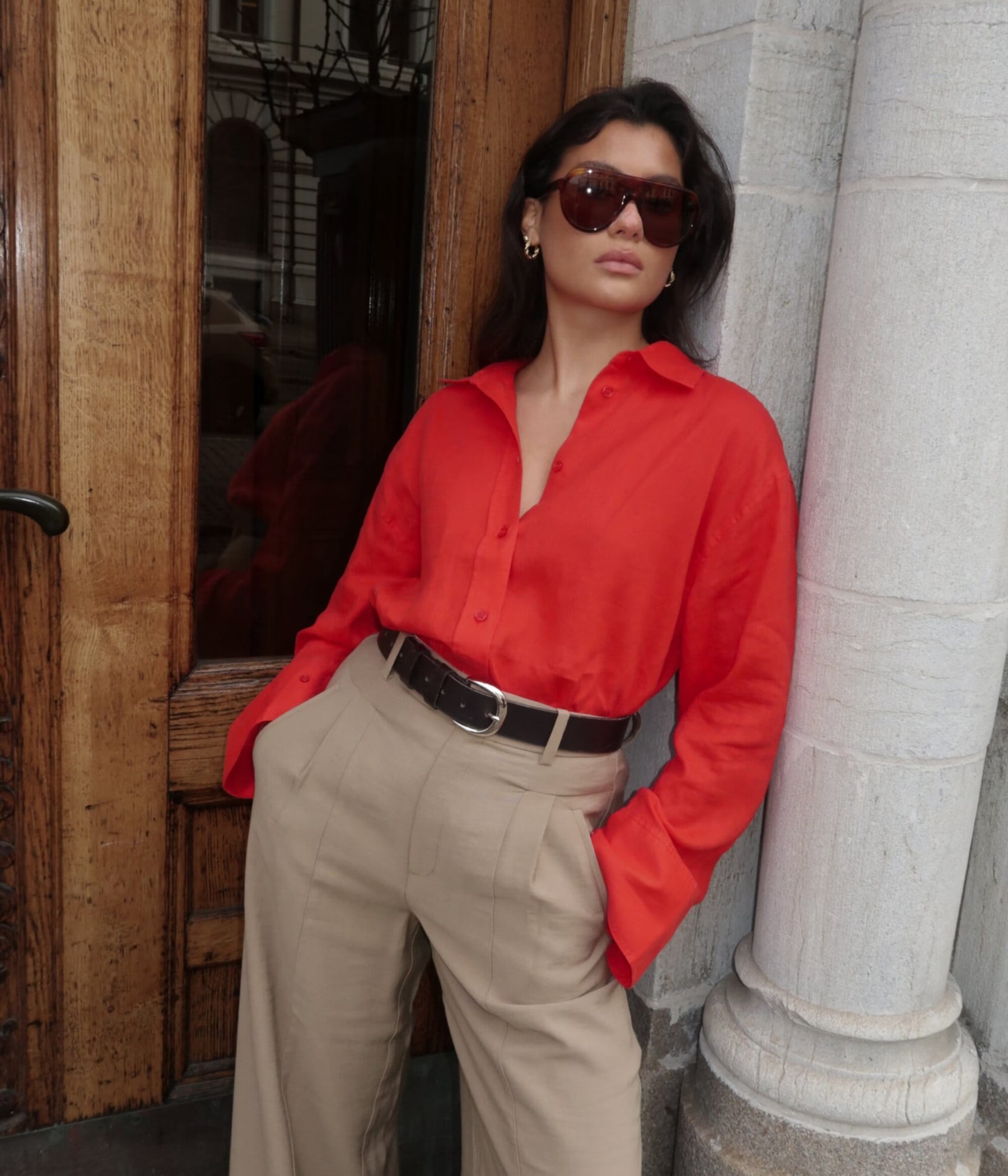 Evianna Linen Shirt (Poppy Red)