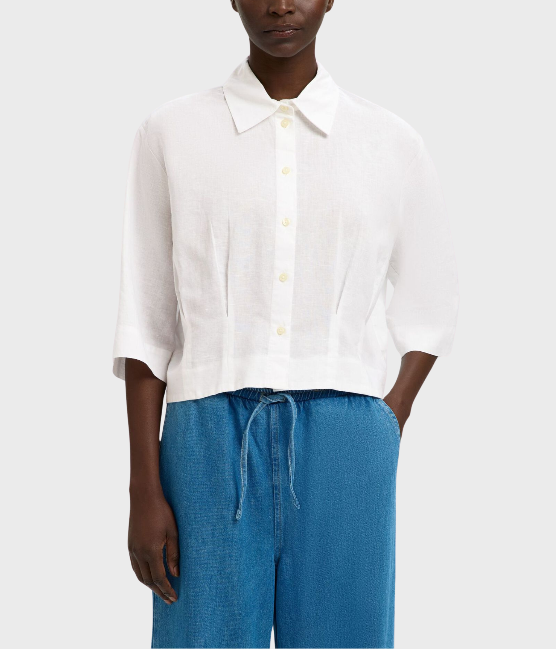 Slfcleo Regular 3/4 Cropped Shirt B (Bright White)