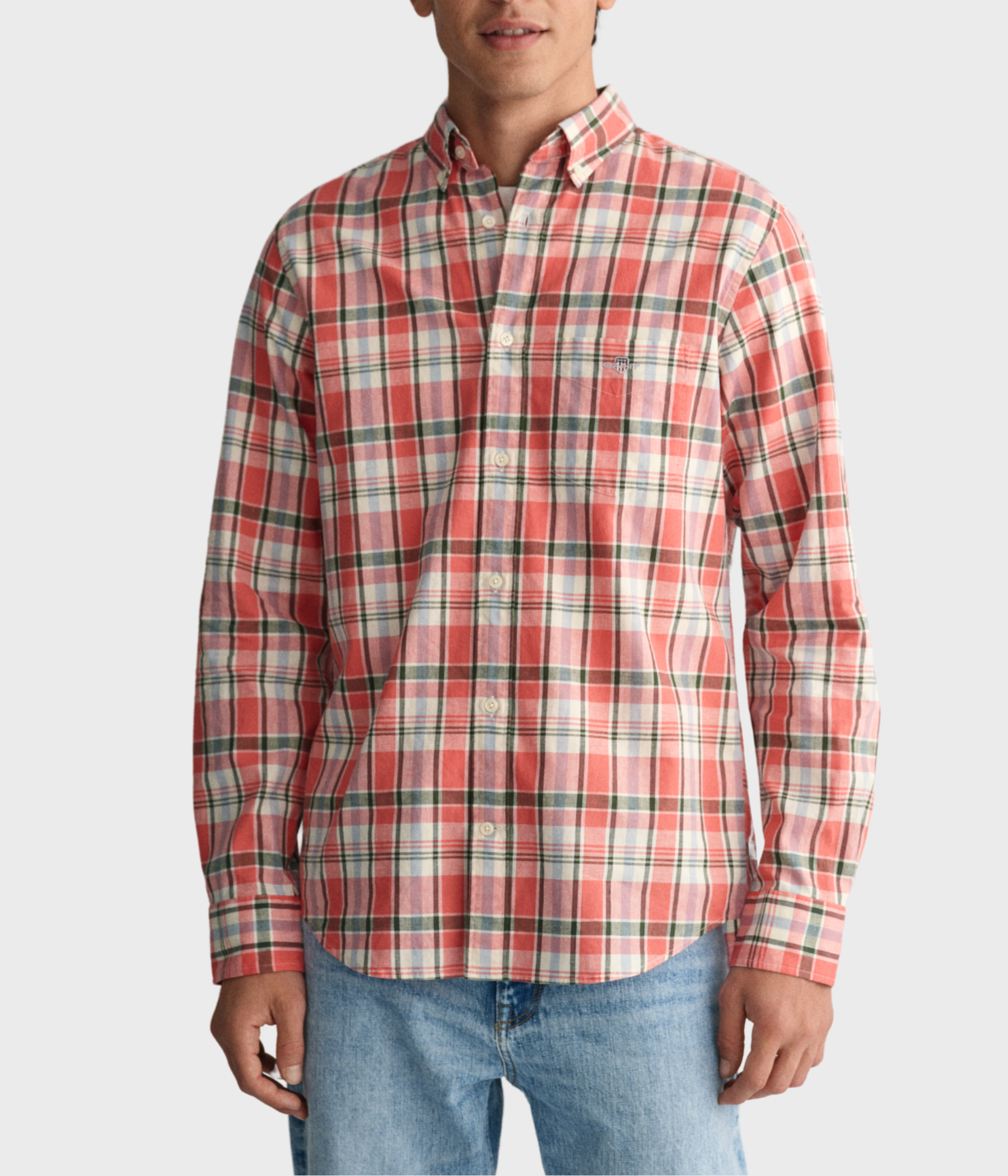 REG COTTON LINEN CHECK SHIRT (628 SUNSET PINK)