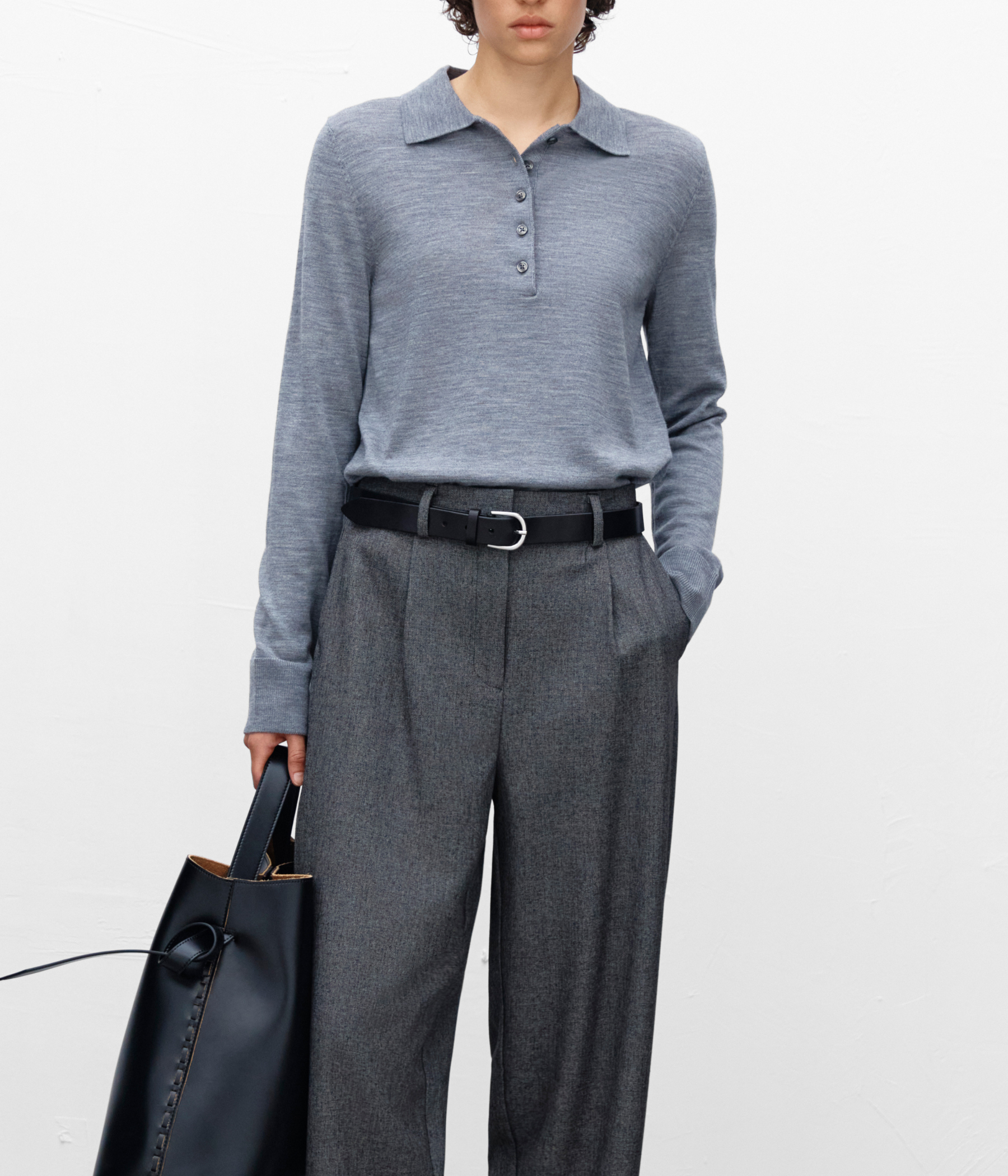 SLFTHEA LS KNIT MERINO COLLAR NECK NOOS (Medium Grey Melange)