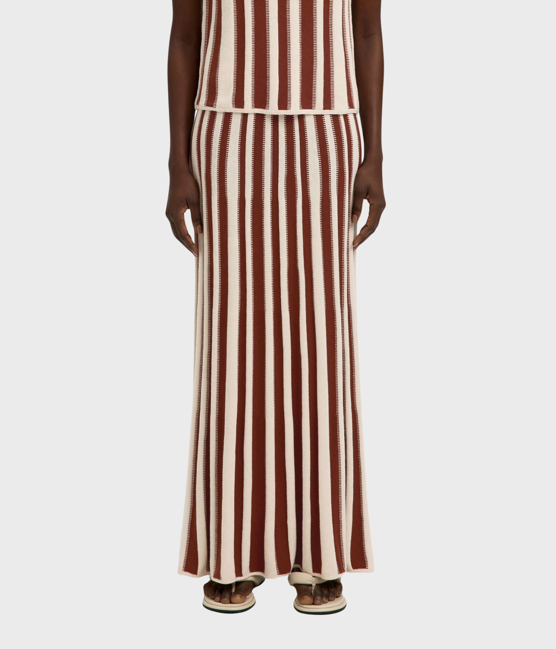 Slflina Hw Knit Long Skirt (Birch Stripes: Cherry Mahogany)