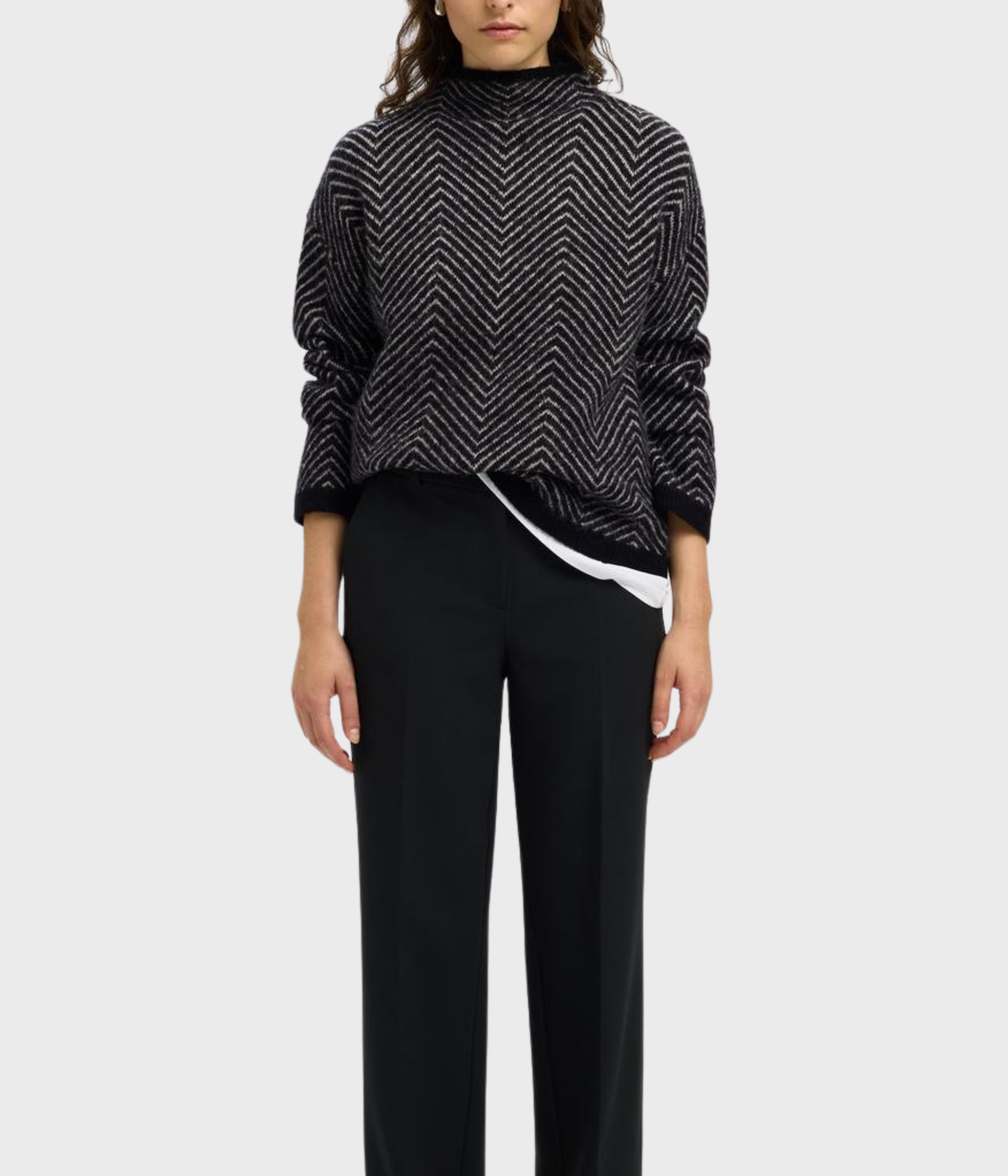 SLFLULU LS HERRINGBONE KNIT HIGH NECK (Black Detail:BIRCH)