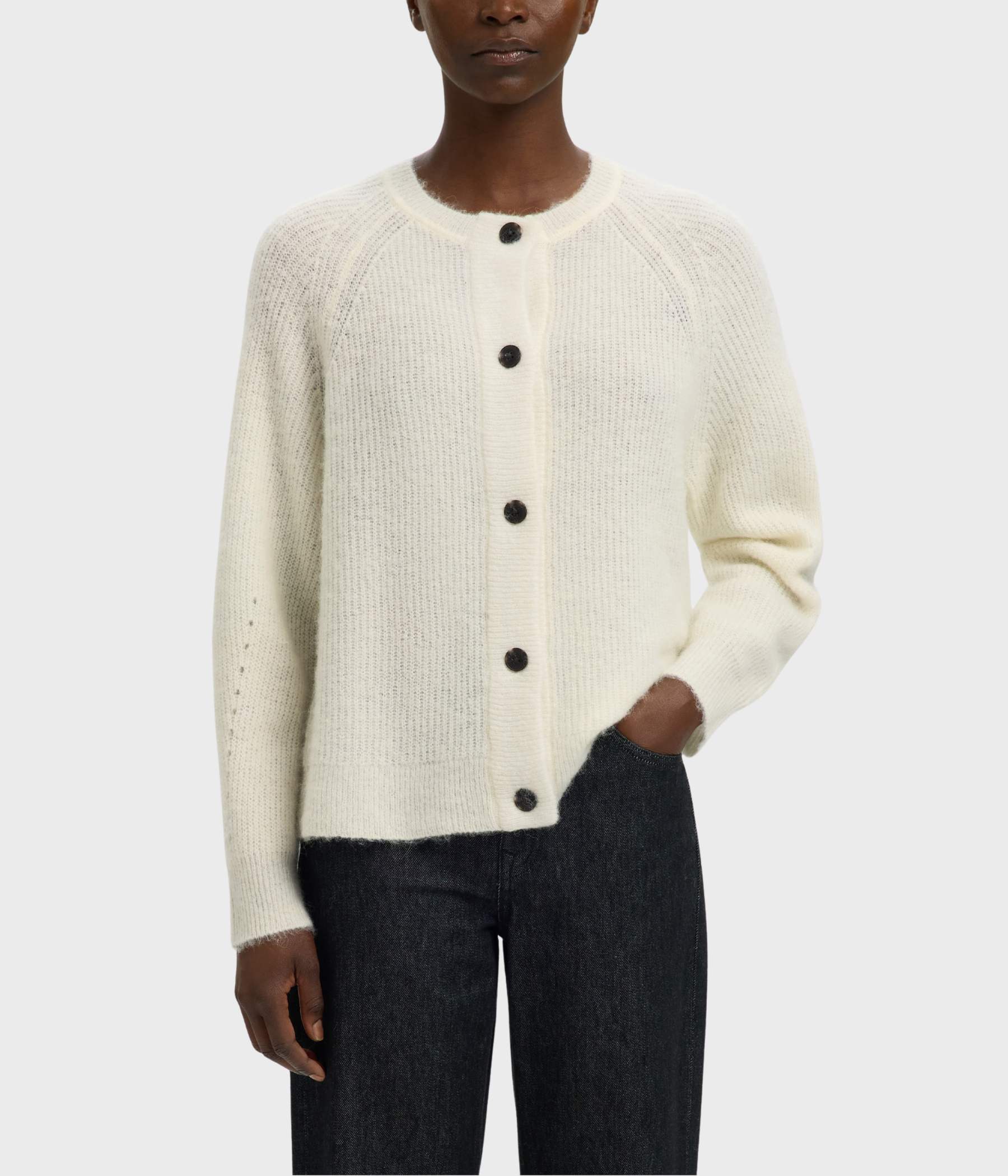 SLFLULU LS KNIT SHORT CARDIGAN NOOS. (Snow White Detail:MELANGE)