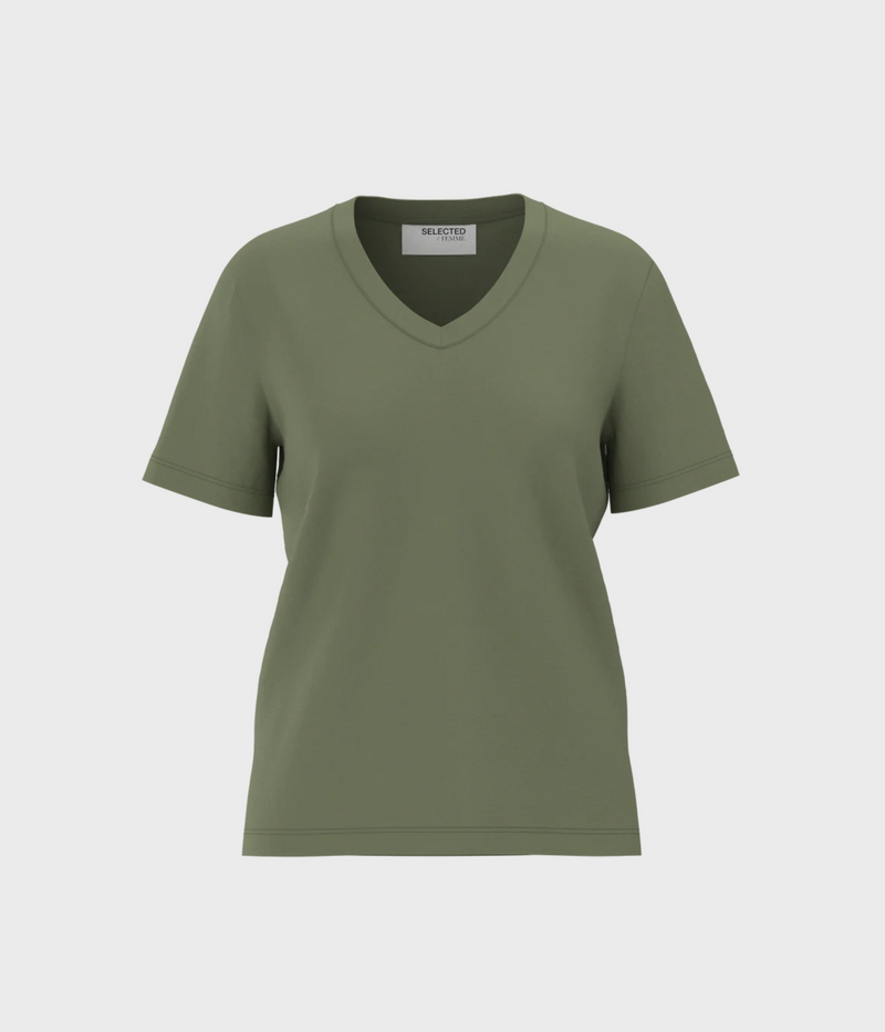 Grön t-shirt med v-ringning från Selected Femme