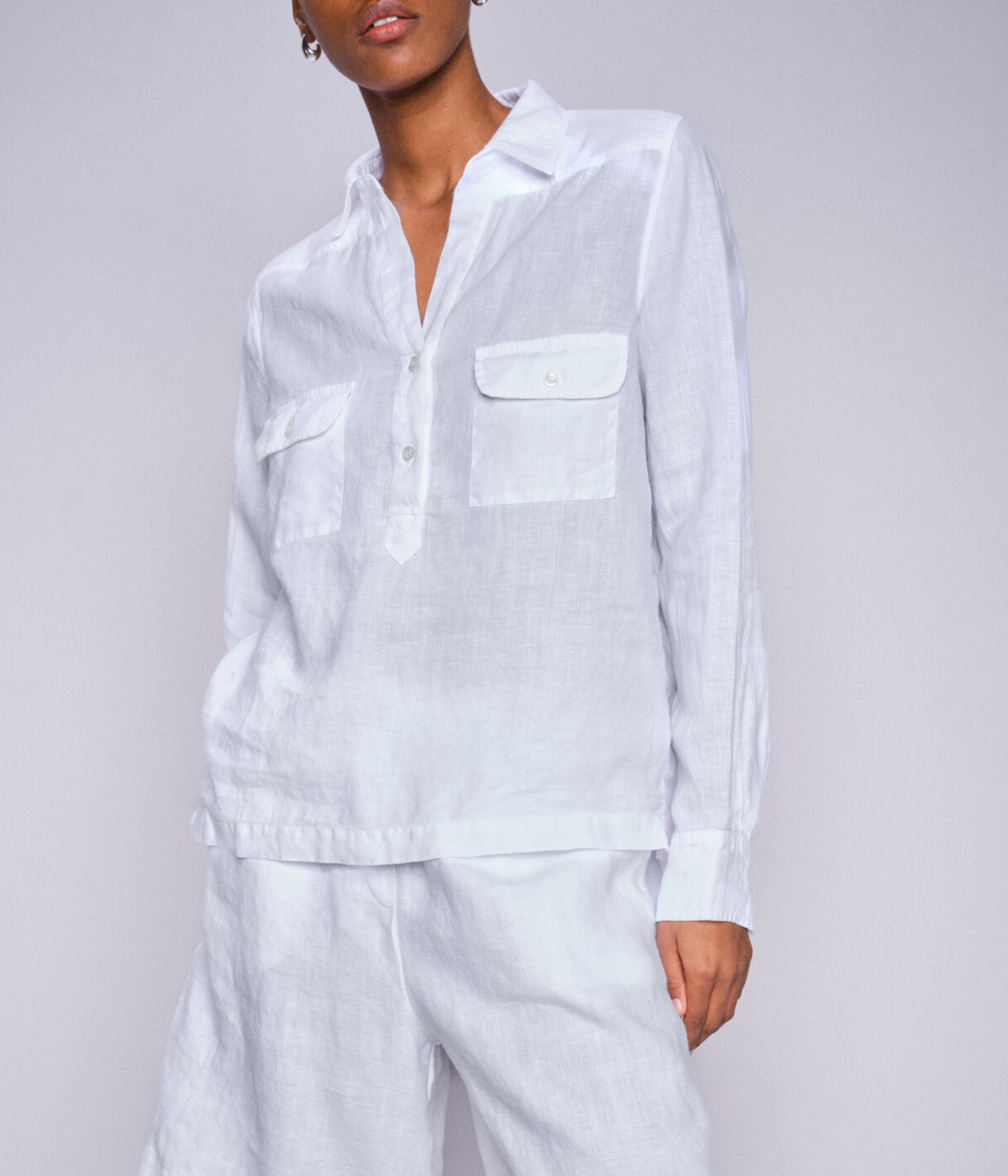 Mmenna Linen Pocket Blouse (101 WHITE)