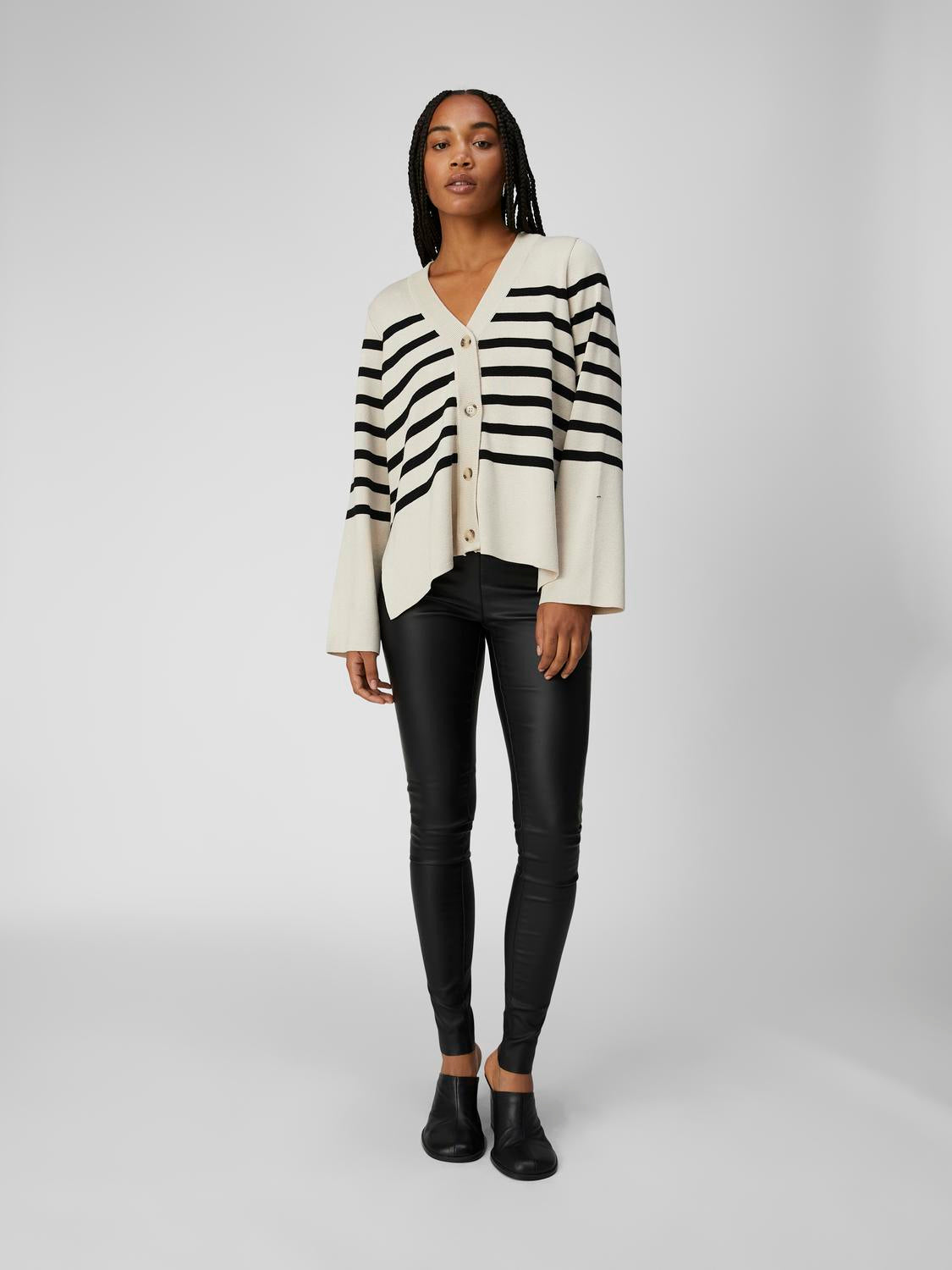 OBJESTER LS CARDIGAN A DIV (Black Stripes:Sandshell)