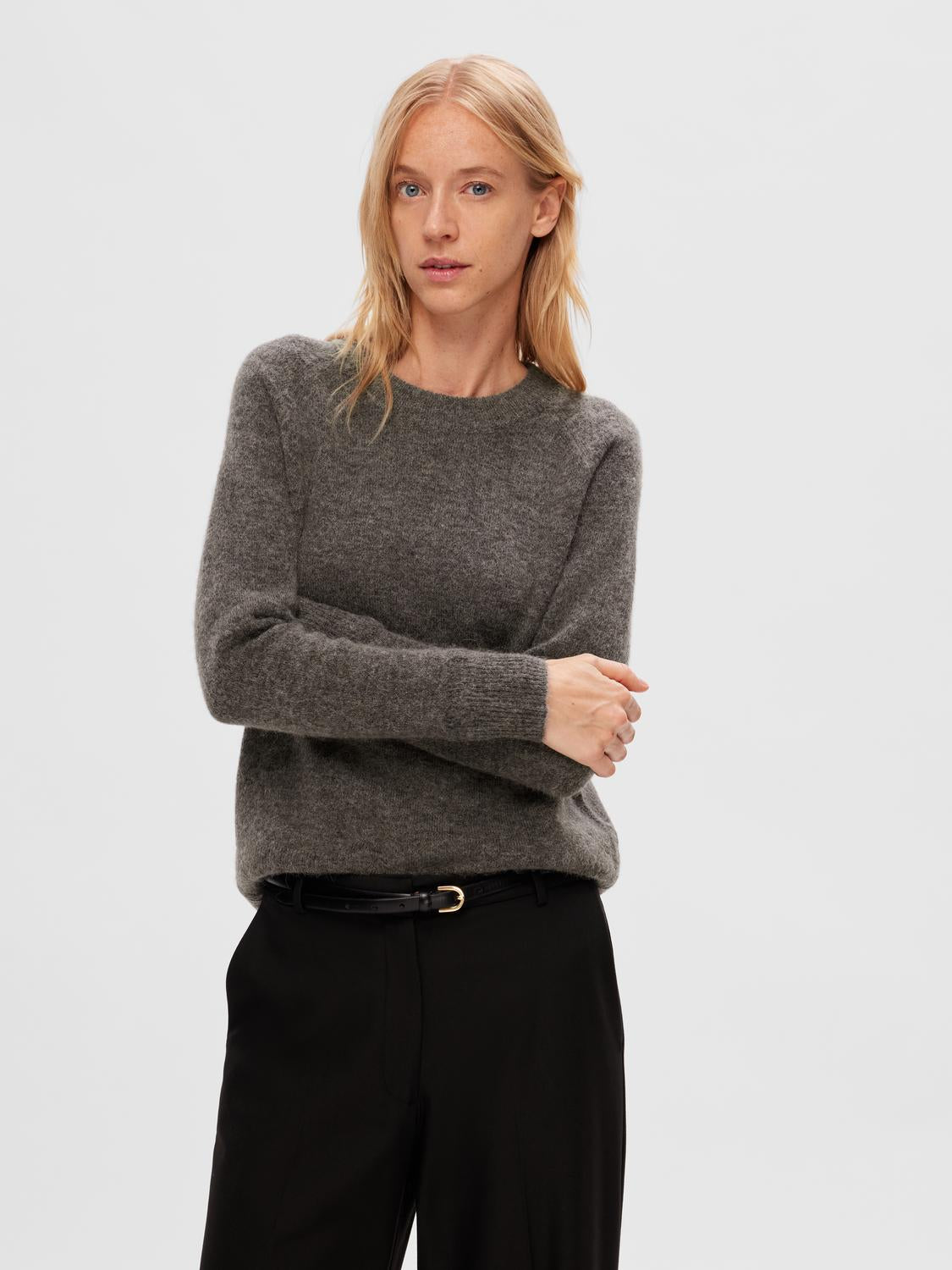 SLFLULU LS KNIT O-NECK  NOOS (Medium Grey Melange)