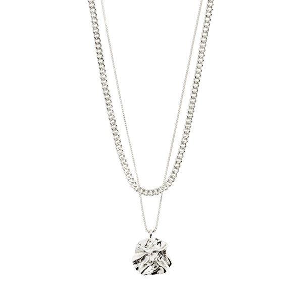 WILLPOWER Curb & Coin Necklace, 2-In-1 Set, Silver-Plated (Silver Plated)