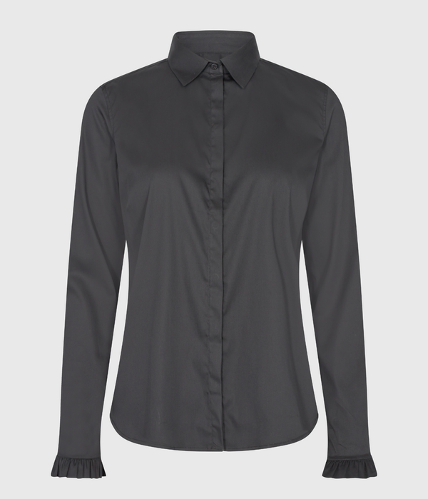 svart stilren bas skjorta med volang ärm