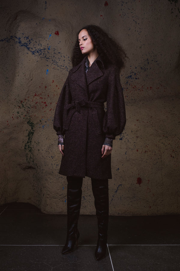 083 COLETTE COAT GLITTER WOOL (BROWN GOLD)