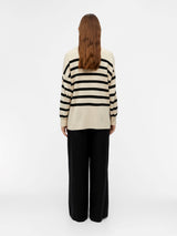 OBJESTER L/S KNIT ZIP PULLOVER NOOS (Black (Stripes:SANDSHELL))
